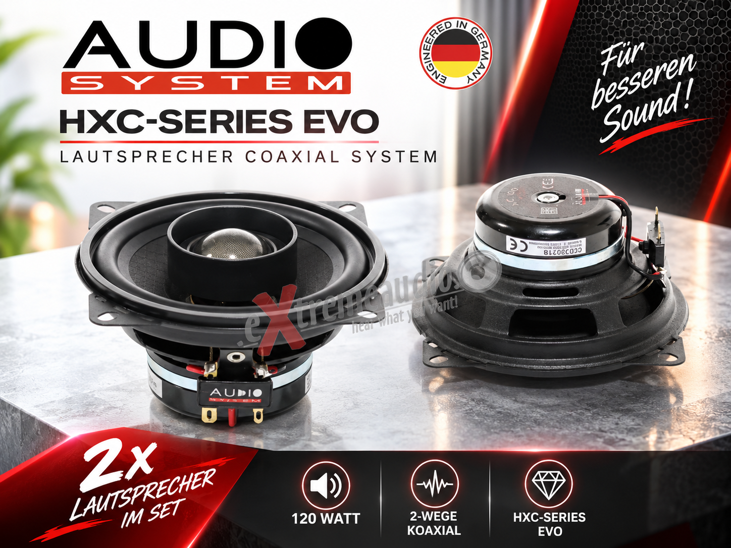 Audio System HXC100 EVO3 10 cm (4") 2-Wege Koaxial Lautsprecher Set 120 Watt