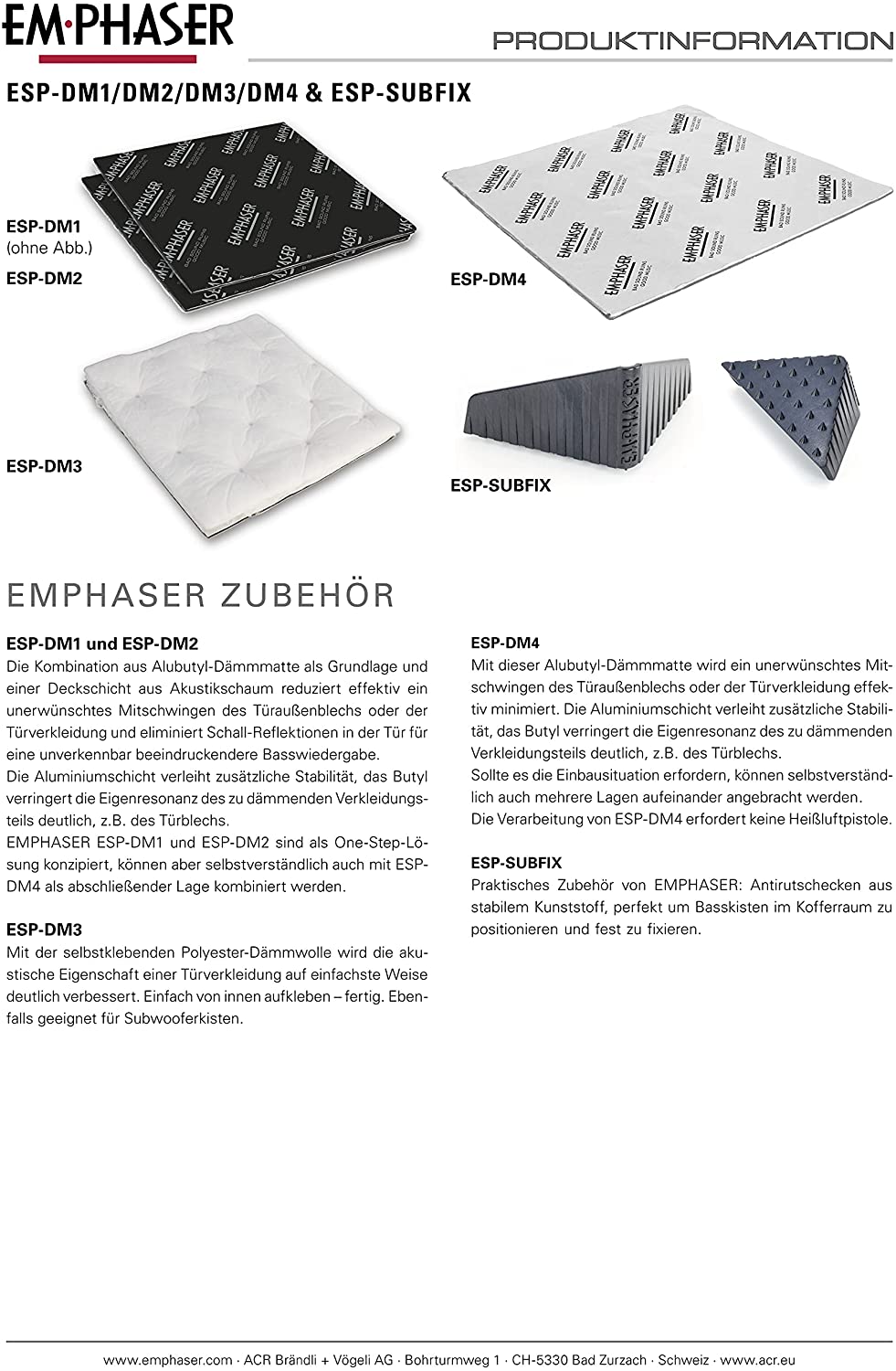 EMPHASER ESP-DM3 Polyester Akustikvlies für Autos, Anti-Vibrationsvlies zur Türdämmung, selbstklebend, 17 mm, 2000 x 460 mm, 1 St. 
