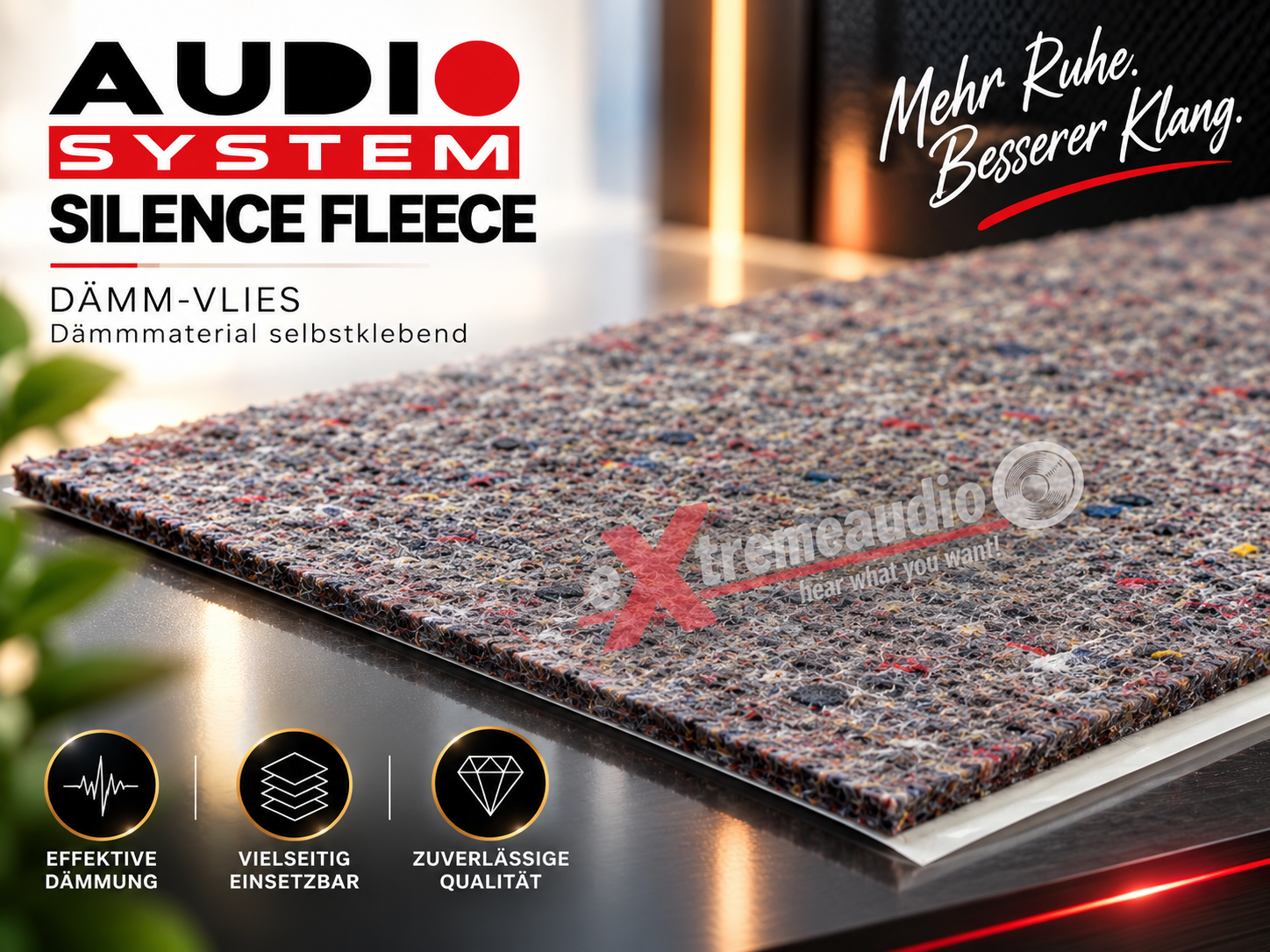  AUDIO SYSTEM SILENCE FLEECE DÄMM-VLIES Dämmmaterial selbstklebend 0,8m x 0,5m 