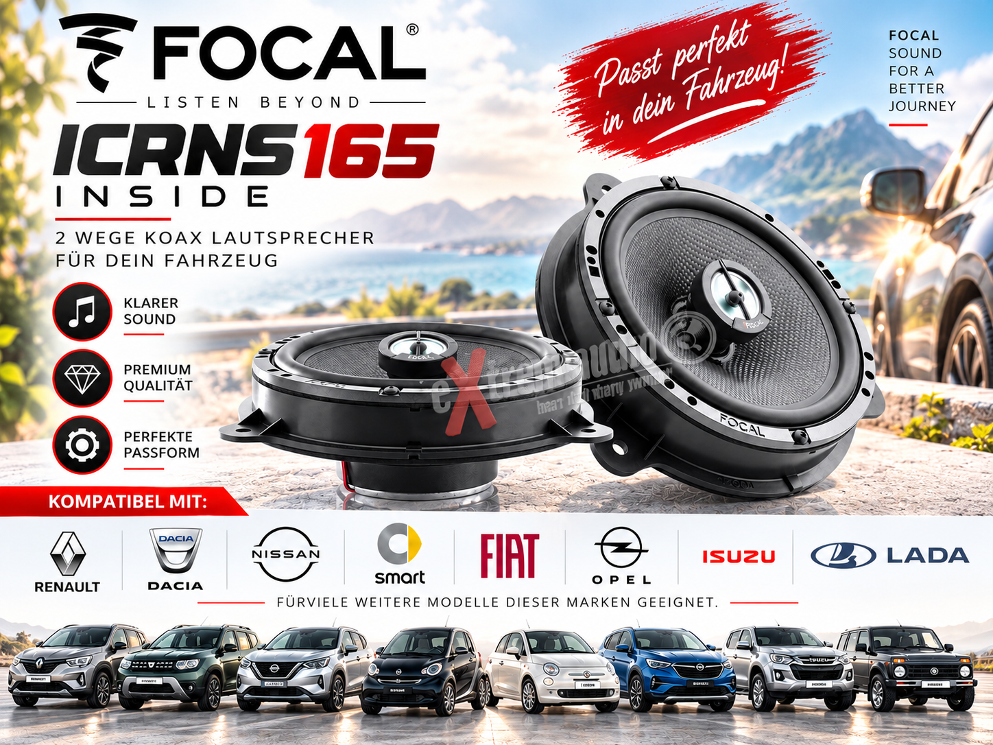 Focal ICRNS165 Inside 2 Wege 16,5 cm Koax Lautsprecher für Dacia, Renault, Nissan, Smart, Fiat, Opel, Isuzu, Lada