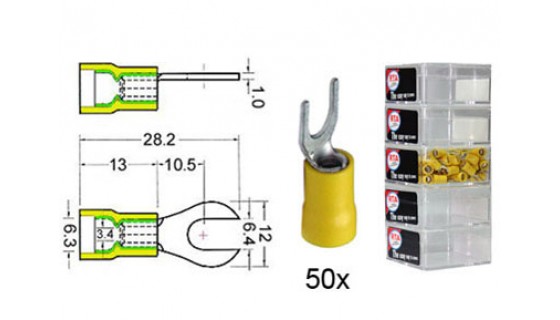 RTA 151.414-2 Clamping - fork terminals insulated vinyl Doppelcr, DU 6 mm YELLOW in 50-pack