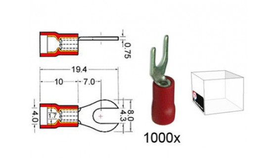 RTA 151.412-3 Klemm-Gabelkabelschuh isoliert Vinyl Doppelcr, DU 4 mm ROT im 1000er Pack