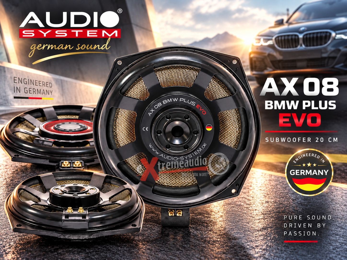 Audio System AX 08 BMW PLUS EVO Untersitzbass 250 Watt Untersitz Subwoofer 20 cm (8") kompatibel mit BMW E und F BMW Modelle - Stückpreis