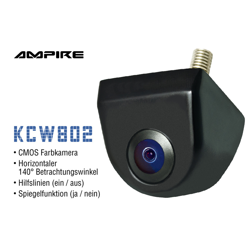 AMPIRE KCW802 Farb-Rückfahrkamera, Unterbau mit 140° Weitwinkellinse