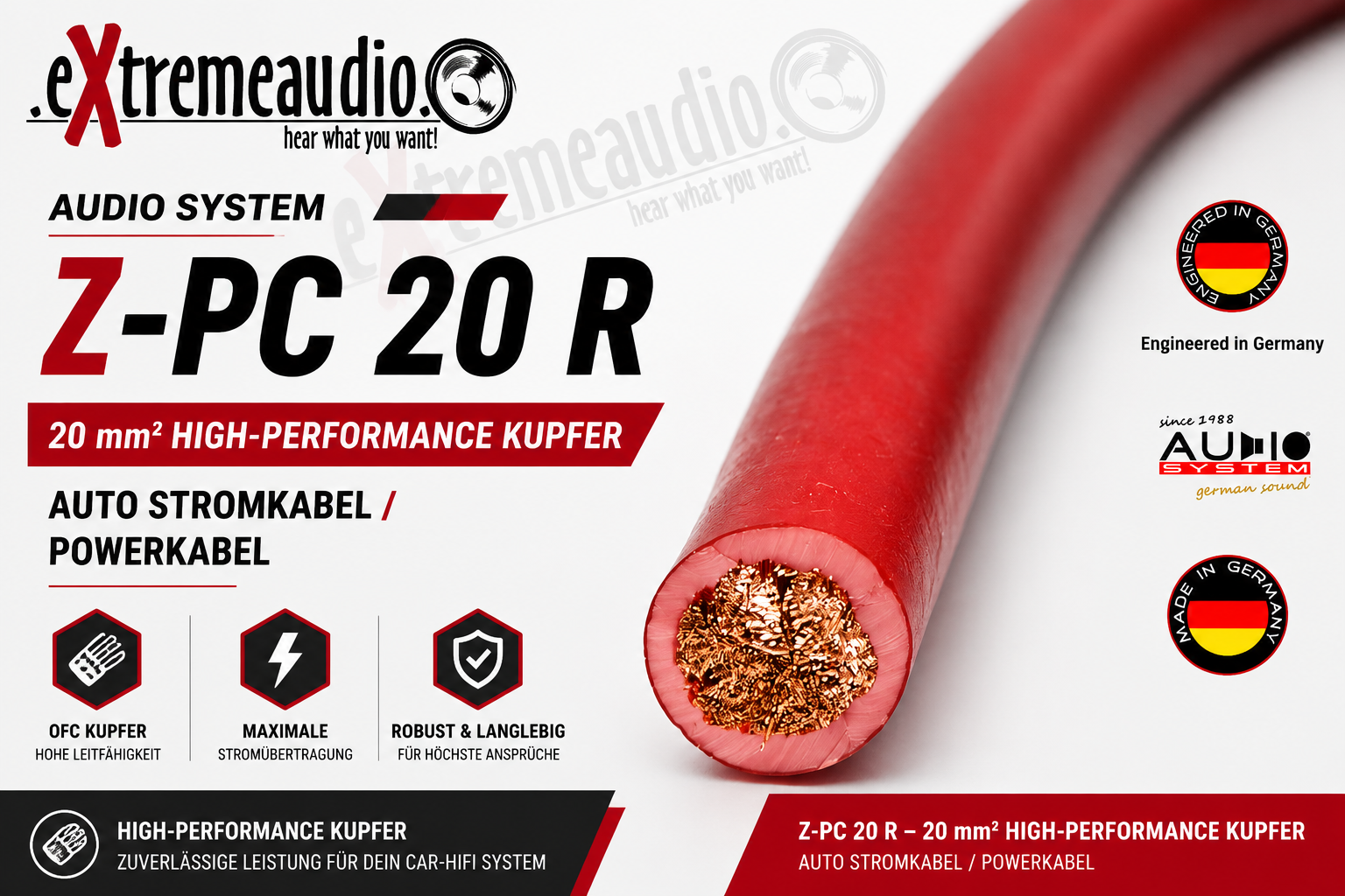 Audio System Z-PC 20 R HIGH-Performance Kupfer Stromkabel 20 mm² - meterpreis