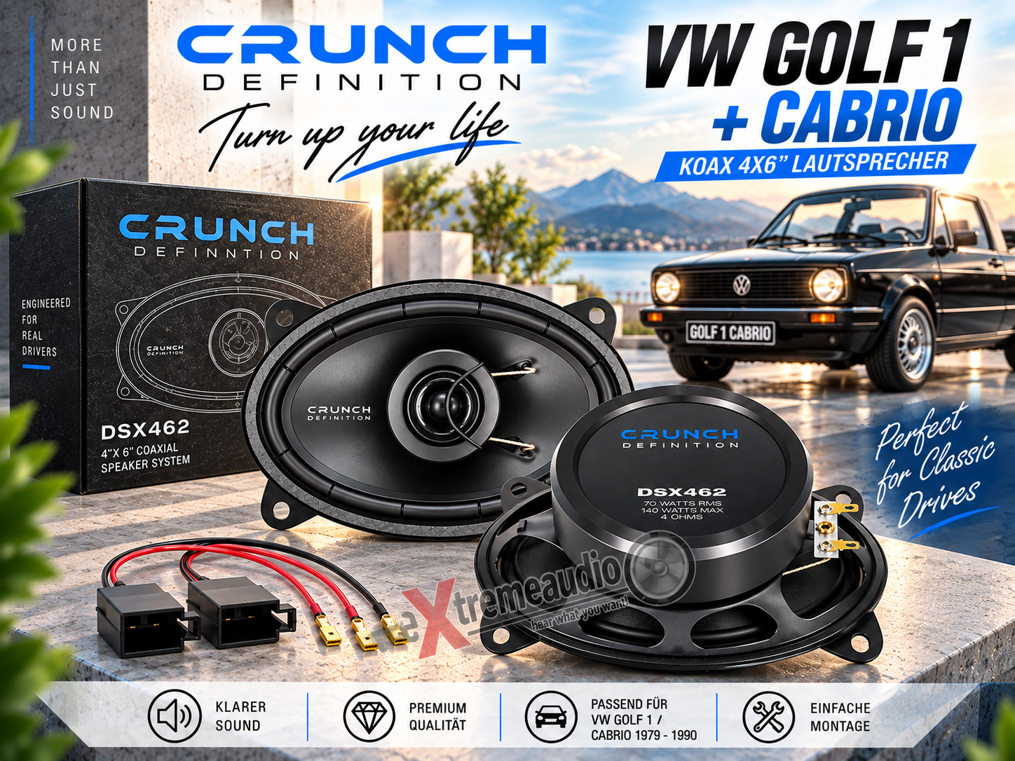 2-Wege Koaxial Lautsprecher für VW Golf 1 + Cabrio Boxen Tür Vorne Hinten Front Heck - 1 Paar