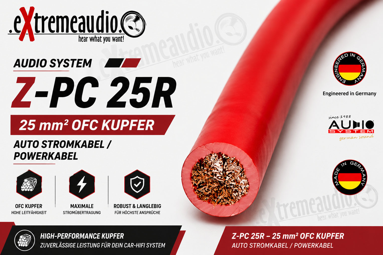 Audio System Z-PC 25R 25mm² OFC Kupfer-Stromkabel Powerkabel 25qmm  - meterpreis