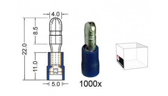 RTA 151.013-3 Rundstecker isoliert VINYL Doppelcrimp, 4,0 mm BLAU im 1000er Pack