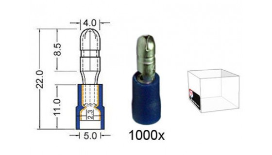 RTA 151.013-3 Round connector insulated VINYL Doubling, 4.0mm BLUE in 1000 Pack