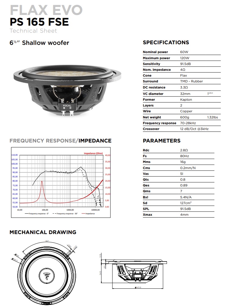 Focal PS165FSE Flax EVO Shallow PS165FSE 2-Wege Compo 16,5cm 2-Wege Komponenten Lautsprecher 120 Watt