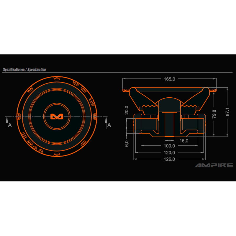 AMPIRE BOLD6 caisson de graves, 16,5 cm / 6,5'', 4 + 4 ohms, 250 watts