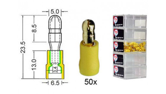 RTA 152.016-2 Connecteur rond isolé et GOLD, JAUNE 5.0mm dans 50 -pack