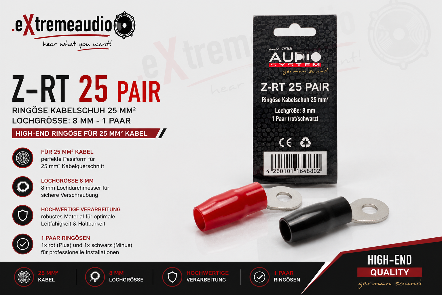 Audio System Z-RT 25 PAIR Ringöse Kabelgröße 25 mm² Lochgröße: 8 mm - 1 Paar