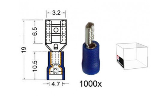RTA 151.202-3 Flachsteckhülse isoliert VINYL Doppelcrimp, 2,8 mm BLAU im 1000er Pack
