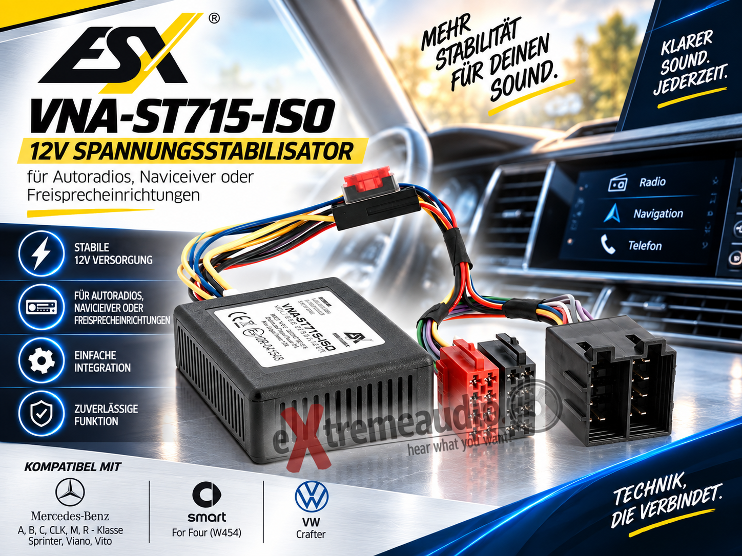 ESX VNA-ST715-ISO 12V Spannungsstabilisator für Autoradios, Naviceiver oder Freisprecheinrichtungen   