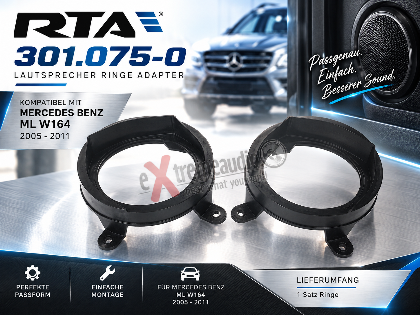 RTA 301.075-0 Lautsprecher Ringe Adapter kompatibel mit Mercedes Benz ML W164 2005 - 2011