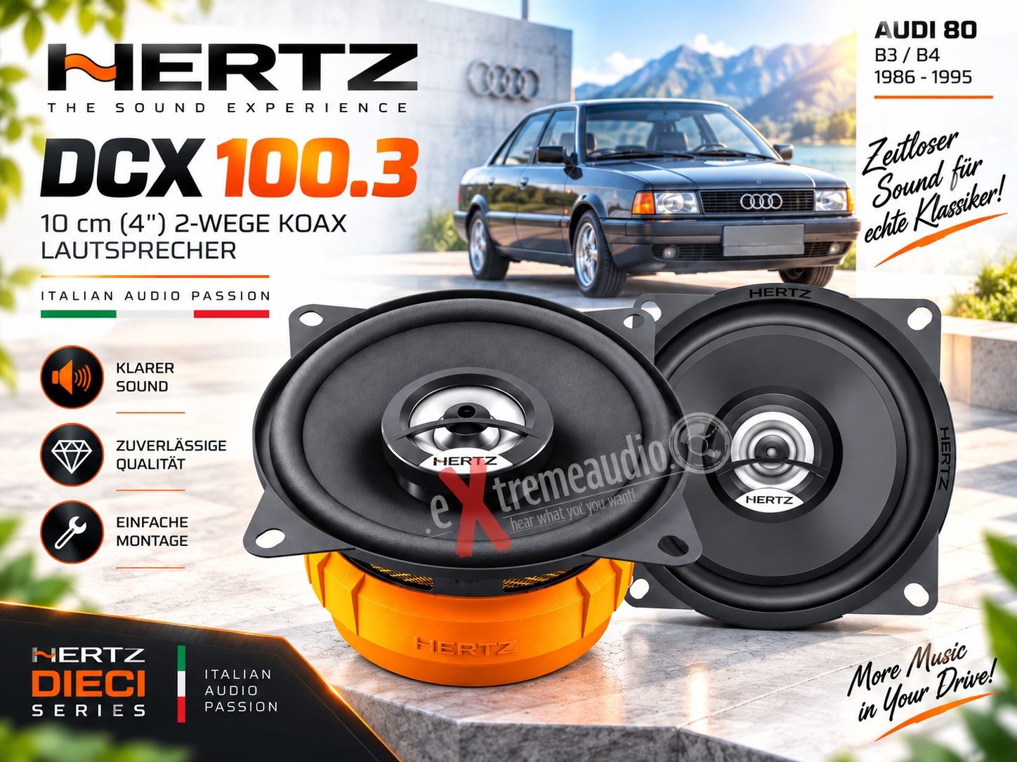 Audi 80 (B3/B4) (86-95) Hertz Lautsprecher 10 cm Koax Armaturenbrett - 1 Paar