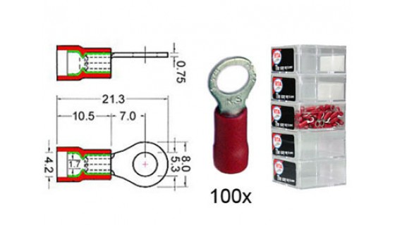 RTA 151.407-2 Bague de serrage borne isolée VINYL, M5 ROUGE 100 -pack