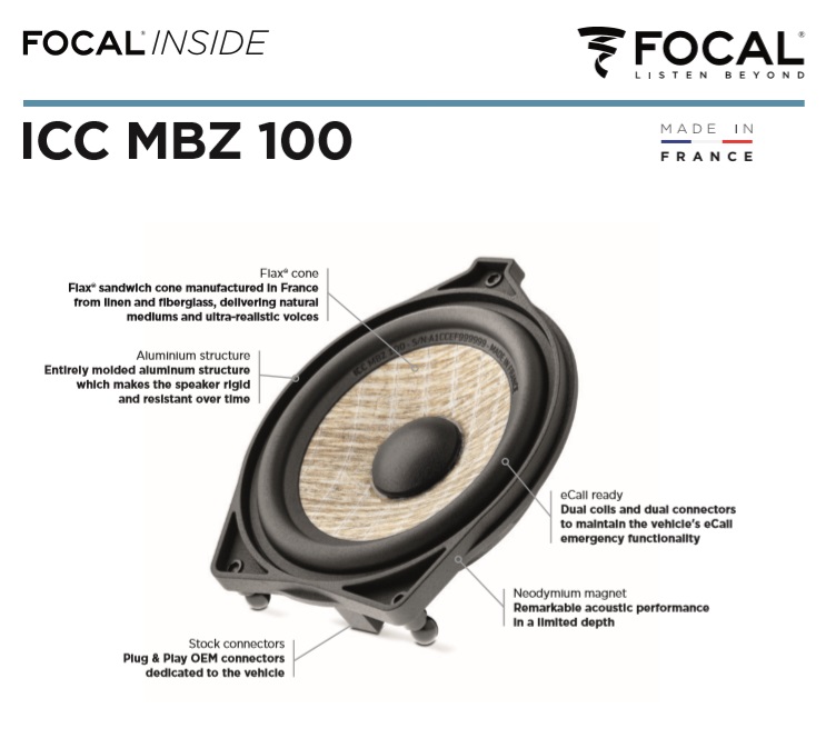 Focal ICCMBZ100 Inside 2-Wege Coax Center Lautsprecher für Mercedes Benz Fahrzeuge C-Klasse, E-Klasse, S-Klasse, GLC, Focal ICC MBZ100