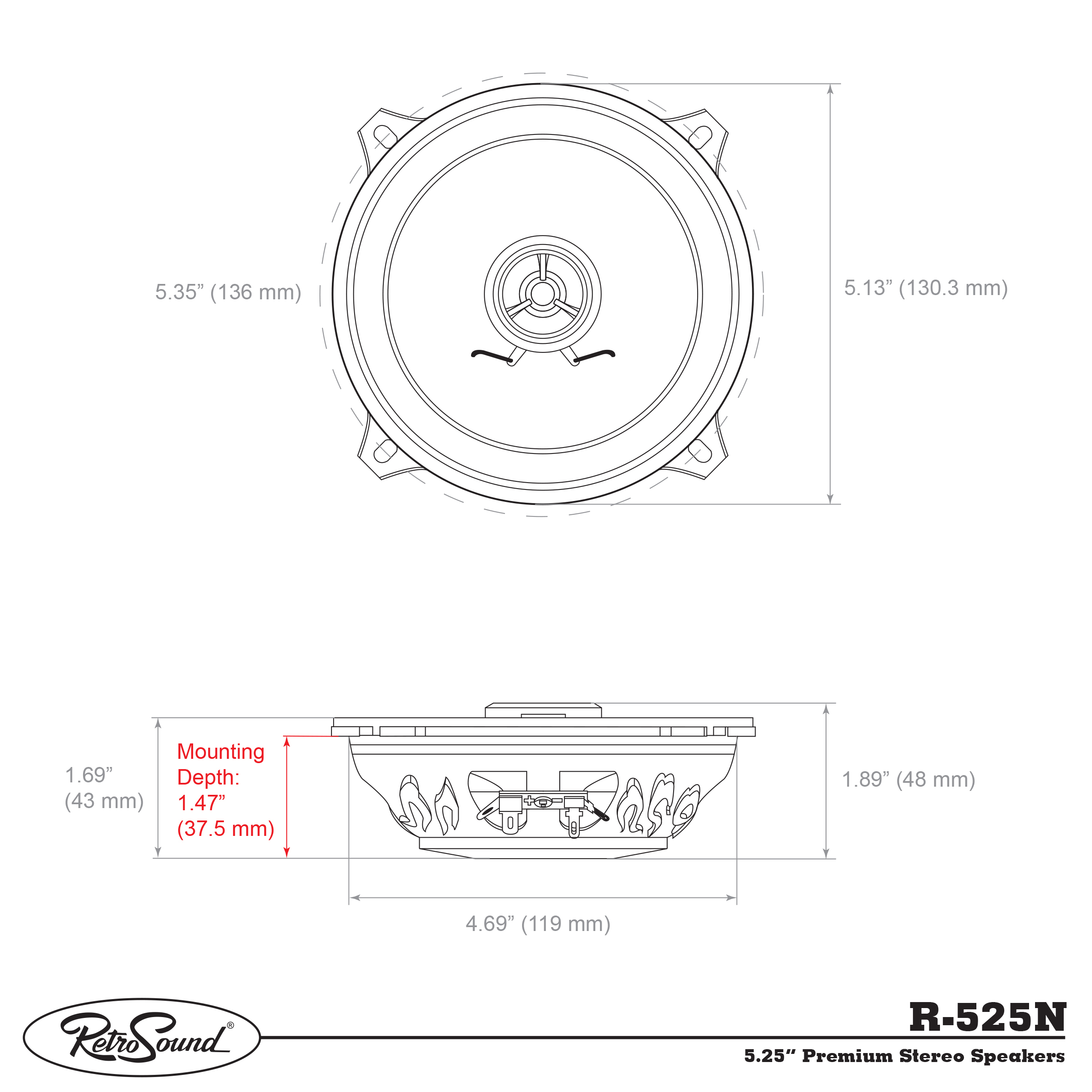 AMPIRE R-525N RETRO altoparlanti da 5,25 ", 130 mm (coppia) 