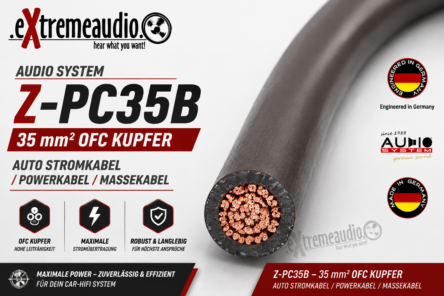 Audio System Z-PC 35 B HIGH-Performance Kupfer Stromkabel / Massekabel 35 mm² - meterpreis