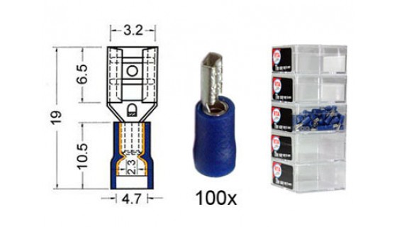 RTA 151.202-2 Flachsteckhülse isoliert VINYL Doppelcrimp, 2,8 mm BLAU im 100er Pack