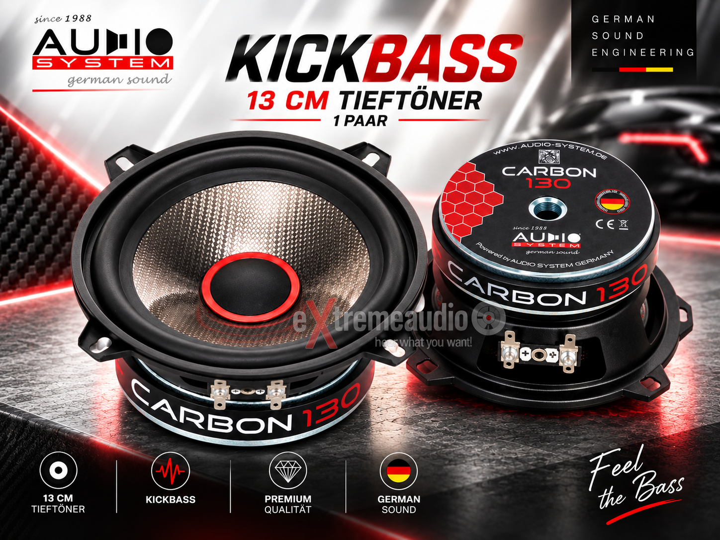 Audio System AC130 Tief Mitteltöner 13 cm (5.25") Kickbass Auto Lautsprecher Tieftöner 100 Watt - 1 Paar