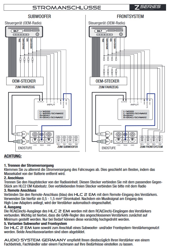 Audio System HLC2 EVO SUB QUADLOCK 40 – 2-Wege High-Low Adapter – Für OEM Anbindung – 350 Mm Kabellänge