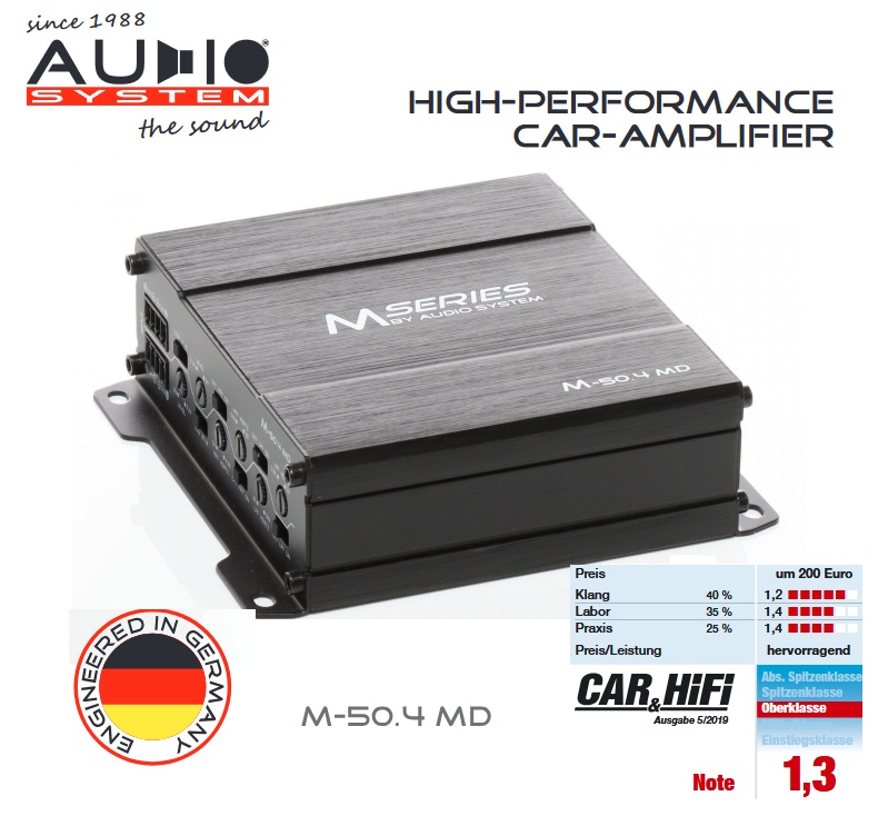 Audio System M-50.4 MD 4-Kanal Digital Mikro Verstärker 400 Watt RMS Endstufe 