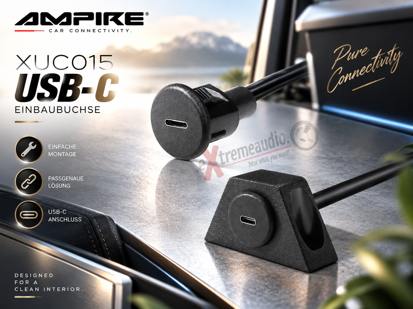 AMPIRE XUC015 USB-C Einbaubuchse mit 15cm Kabel auf USB-C   