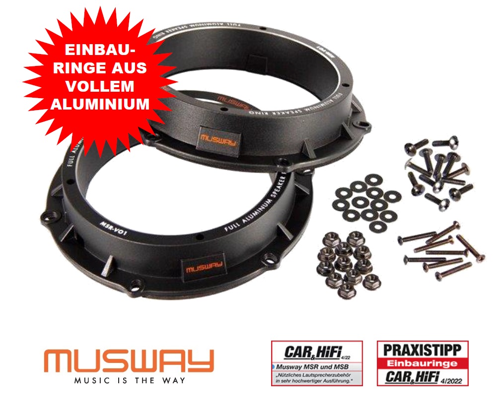 MUSWAY MSR-VO1 Aluminium Lautsprecher Adapter Einbauringe Kompatibel mit VAG, VW Volkswagen, Audi, Skoda 