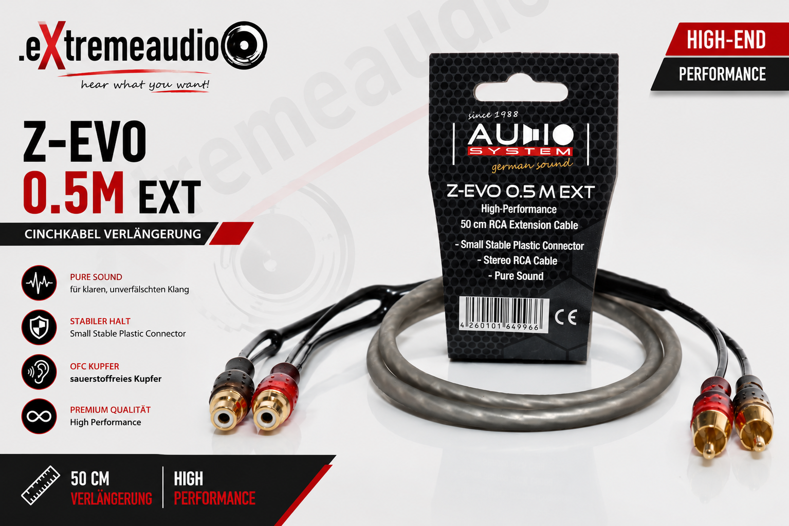 Audio System Z-EVO 0.5M EXT HIGH-Performance Cinchkabel Verlängerung 50 cm