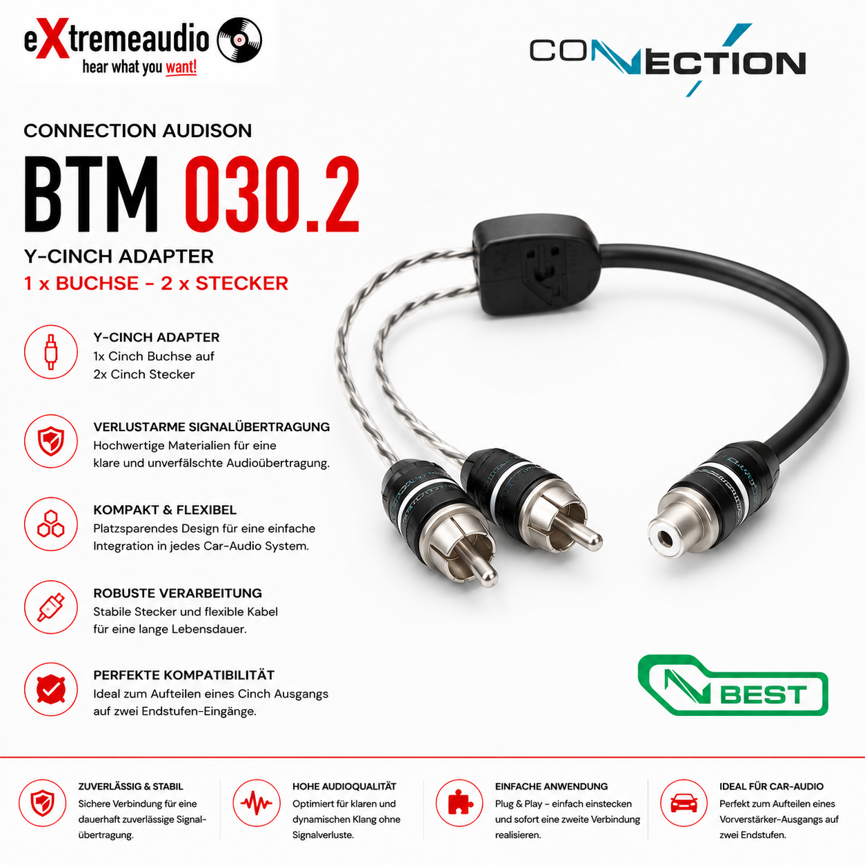 Connection Audison BTM 030.2 Y-Cinch Adapter 1 x Buchse - 2 x Stecker