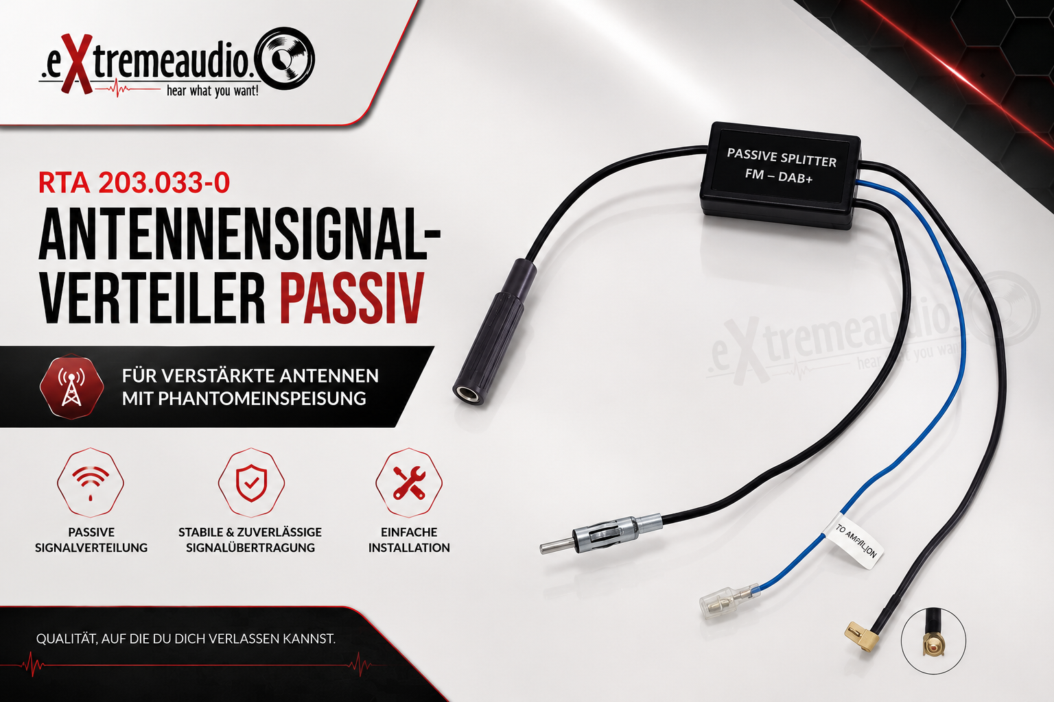 RTA 203.033-0 Antennensignal-Verteiler passiv - für verstärkte Antennen mit Phantomeinspeisung AM/FM und DAB