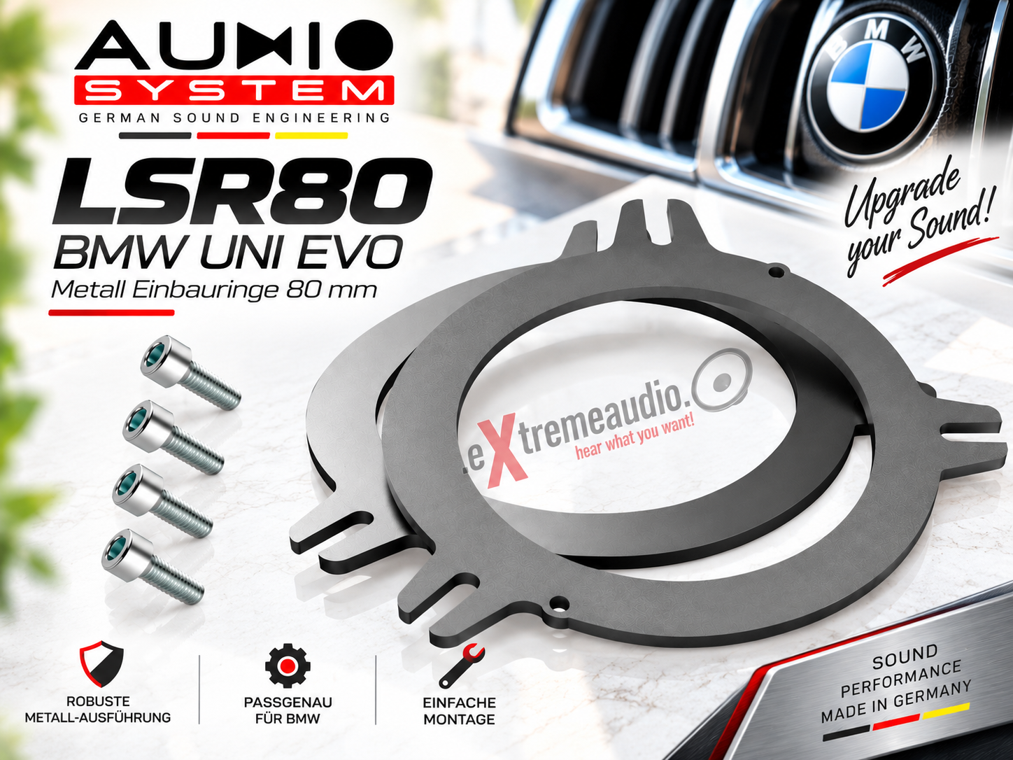 Audio System LSR80 BMW UNI EVO stabile Metall Einbauringe 80mm kompatibel mit BMW Fahrzeugen