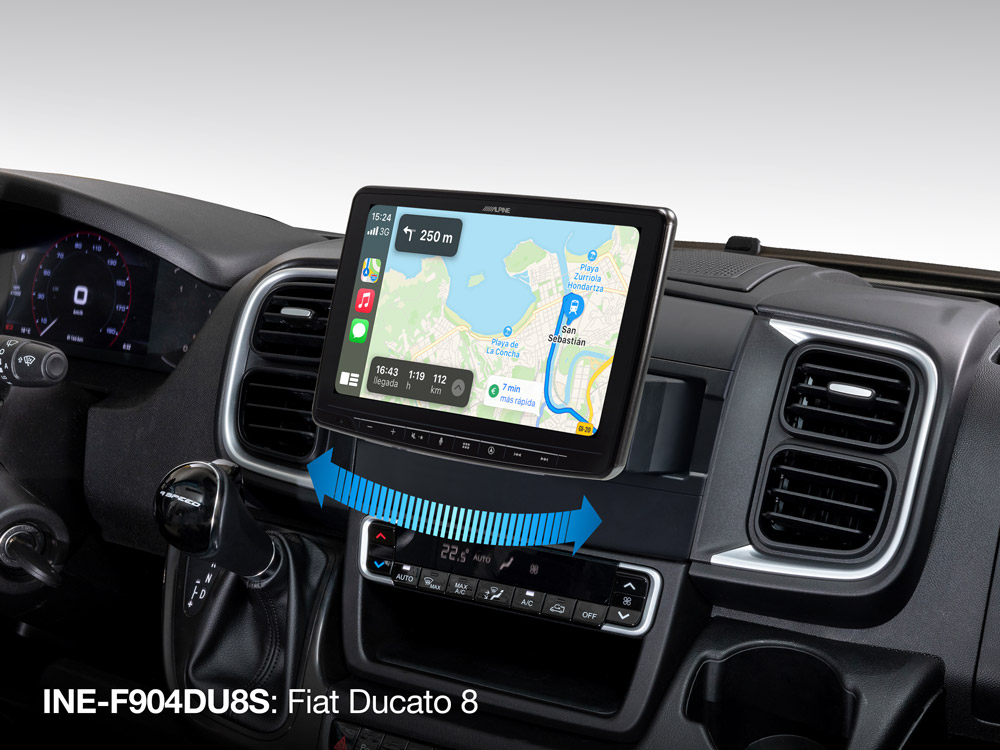 Alpine INE-F904DU8S Schwenkbares Autoradio Navigationssystem mit 9-Zoll Touchscreen für Ducato 8, 1-DIN-Einbaugehäuse, DAB+, Apple CarPlay und Android