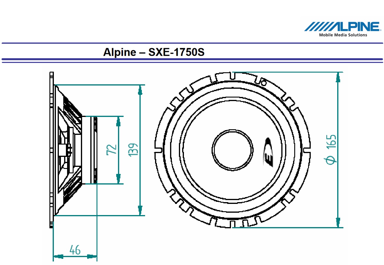 Alpine SXE-1750S 16,5 cm DIN (6,5-Zoll) 2-Wege Komponentensystem 1 Paar 280 Watt Lautsprecher