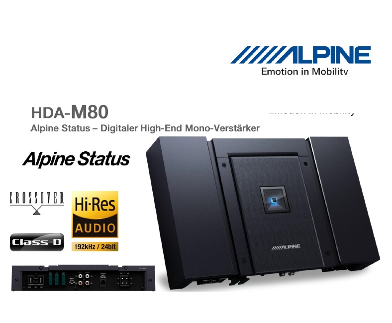 Alpine HDA-M80 Digitaler Mono 1-Kanal Status Verstärker 800 Watt RMS