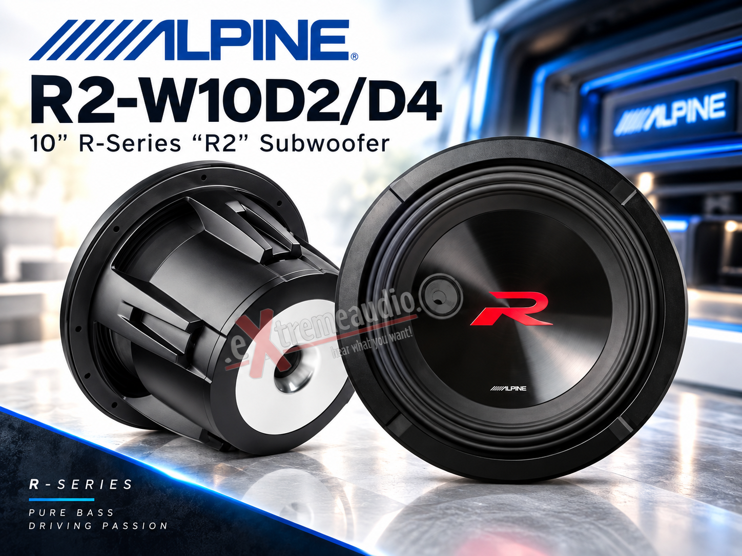 Alpine R2-W10D4 Subwoofer 25 cm (10-Zoll) R-Series 2250 Watt