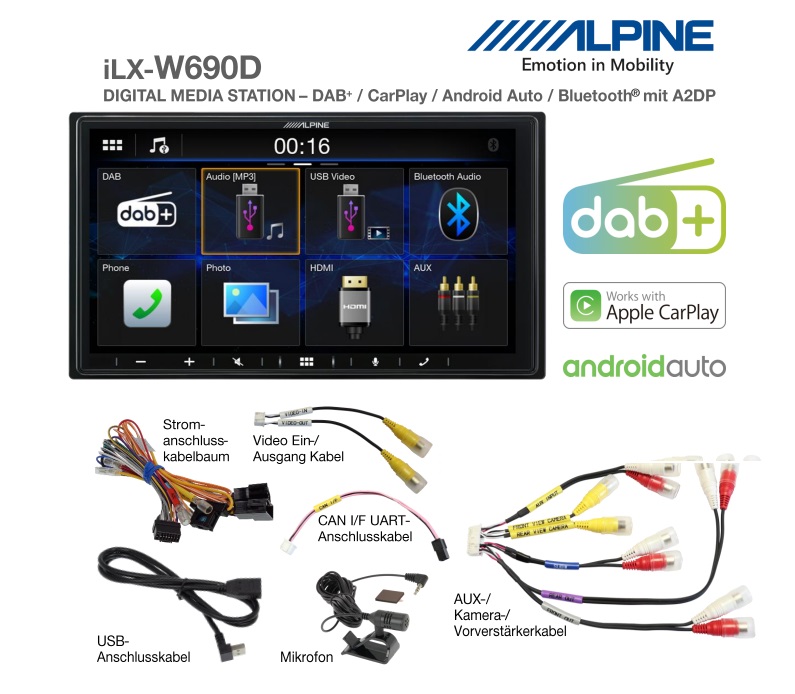 Alpine - iLX-W690D Autoradio und Digital-Media-Station mit 7-Zoll Bildschirm,  DAB+, Apple CarPlay und Android Auto