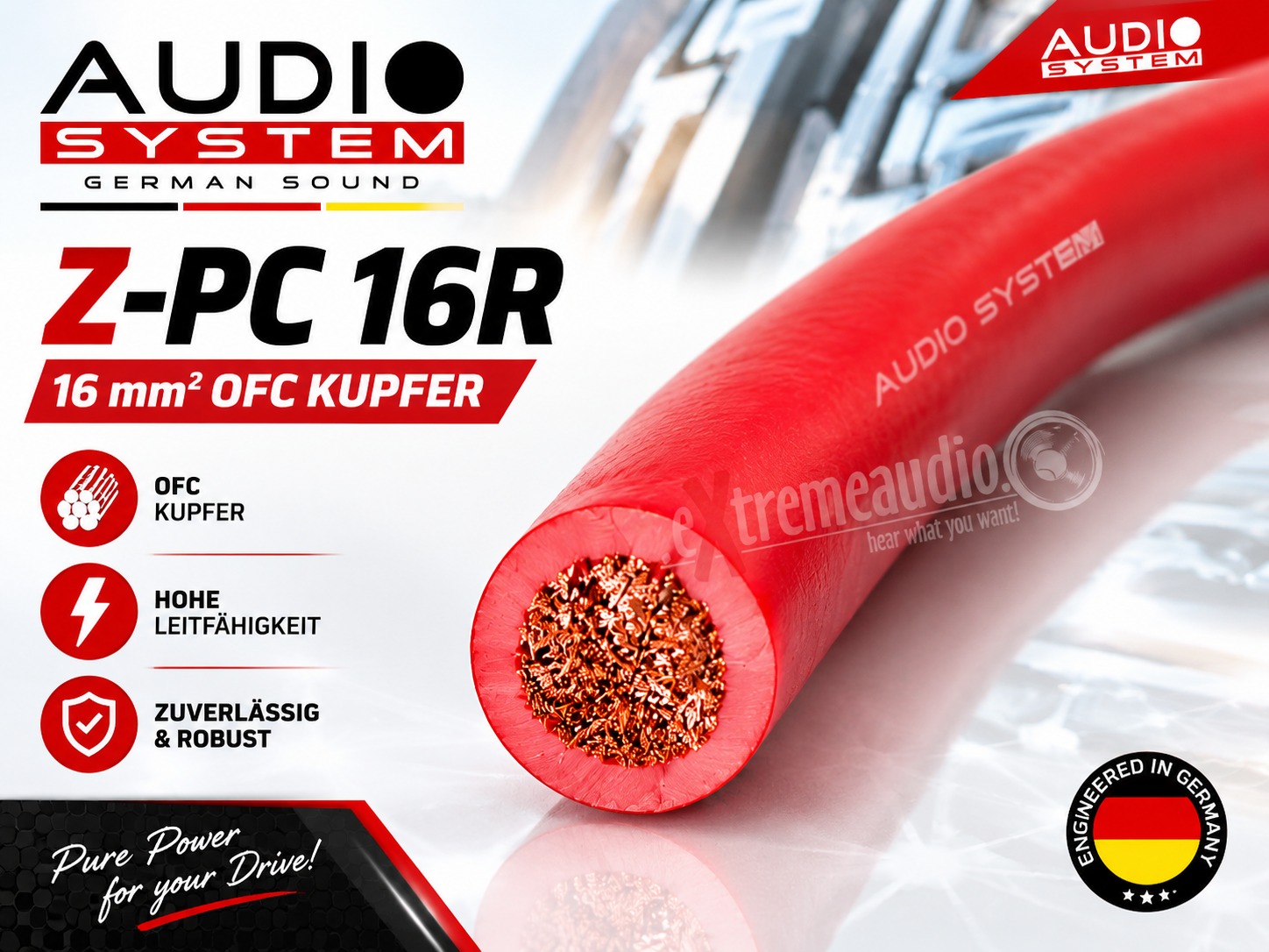 Audio System Z-PC 16R 16mm² OFC Kupfer-Stromkabel Powerkabel 16qmm - meterpreis