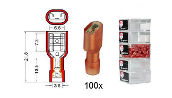 RTA 151.210-2 Lame réceptacle NYLON entièrement isolé, 6.3mm ROUGE 100 -pack