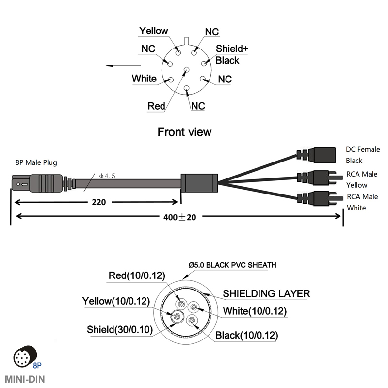 AMPIRE AK1011 Adapterkabel 8 polig MINI-DIN Stecker, 0.4m