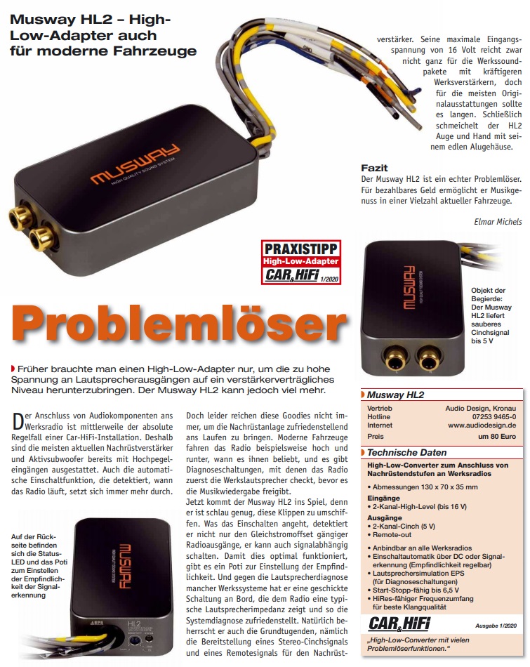 MUSWAY HL2 (v2) High Low Converter Einschaltsignal wird generiert (Remote Out) High to Low Adapter