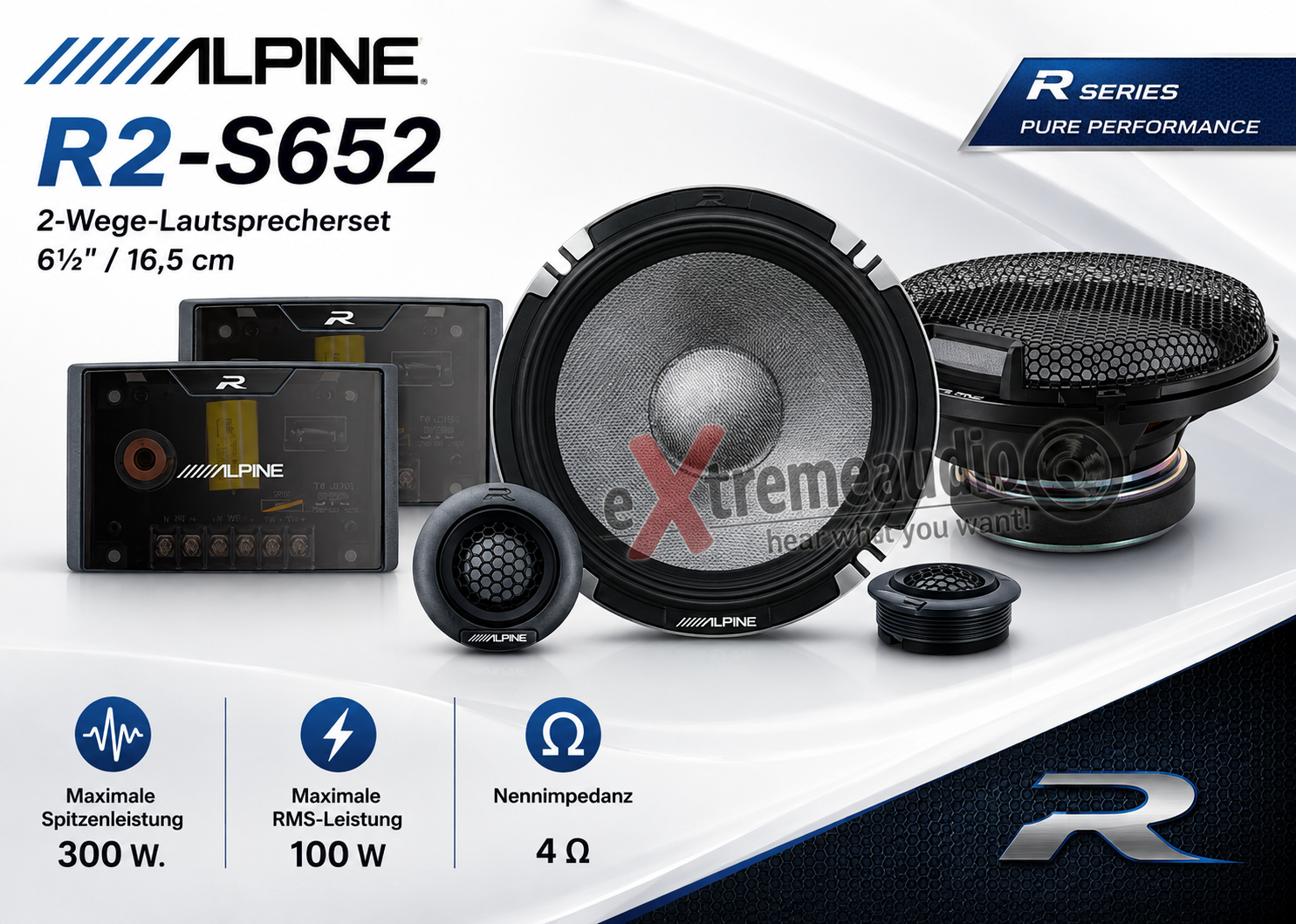 Alpine R2-S652 R-Series 16,5 cm (6,5-Zoll) 2-Wege Komponentensystem Lautsprecher 300 Watt