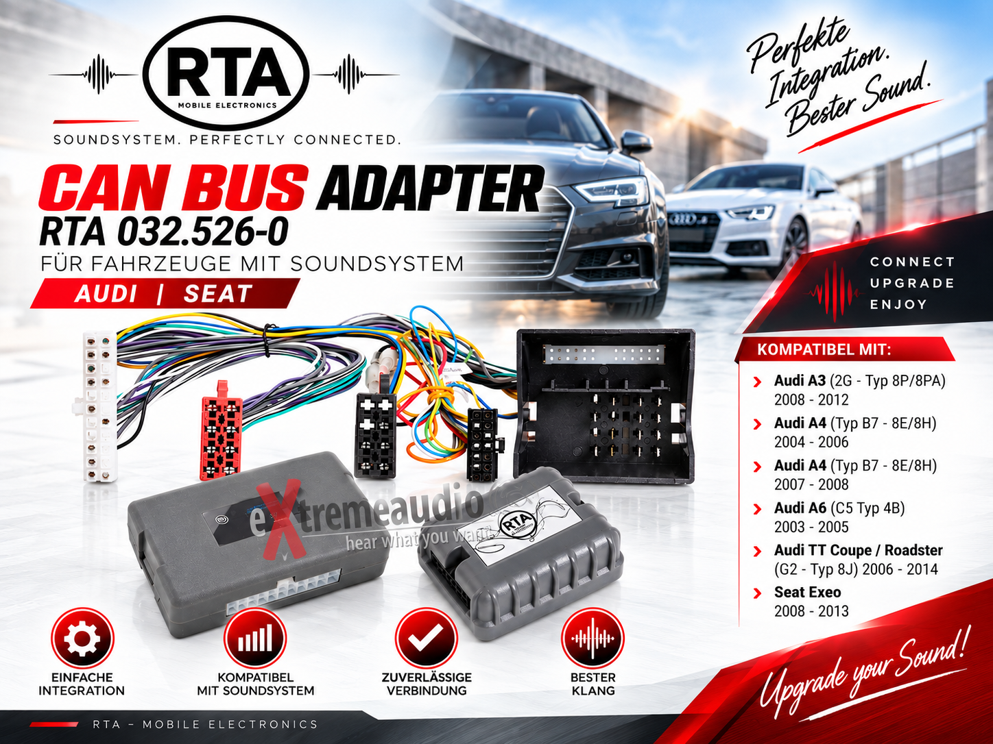 RTA 032.526-0 CAN Bus Multimedia Interface mit PREMIUM Aktivadapter - ohne Lenkradfernbedienung Audi A3, Audi A4, Audi A6, Audi TT, Seat Exeo 
