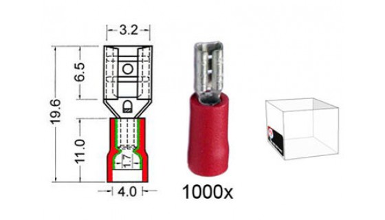 RTA 151.201-3 Lame réceptacle isolé VINYL Doublement, 2.8mm RED Pack de 1000