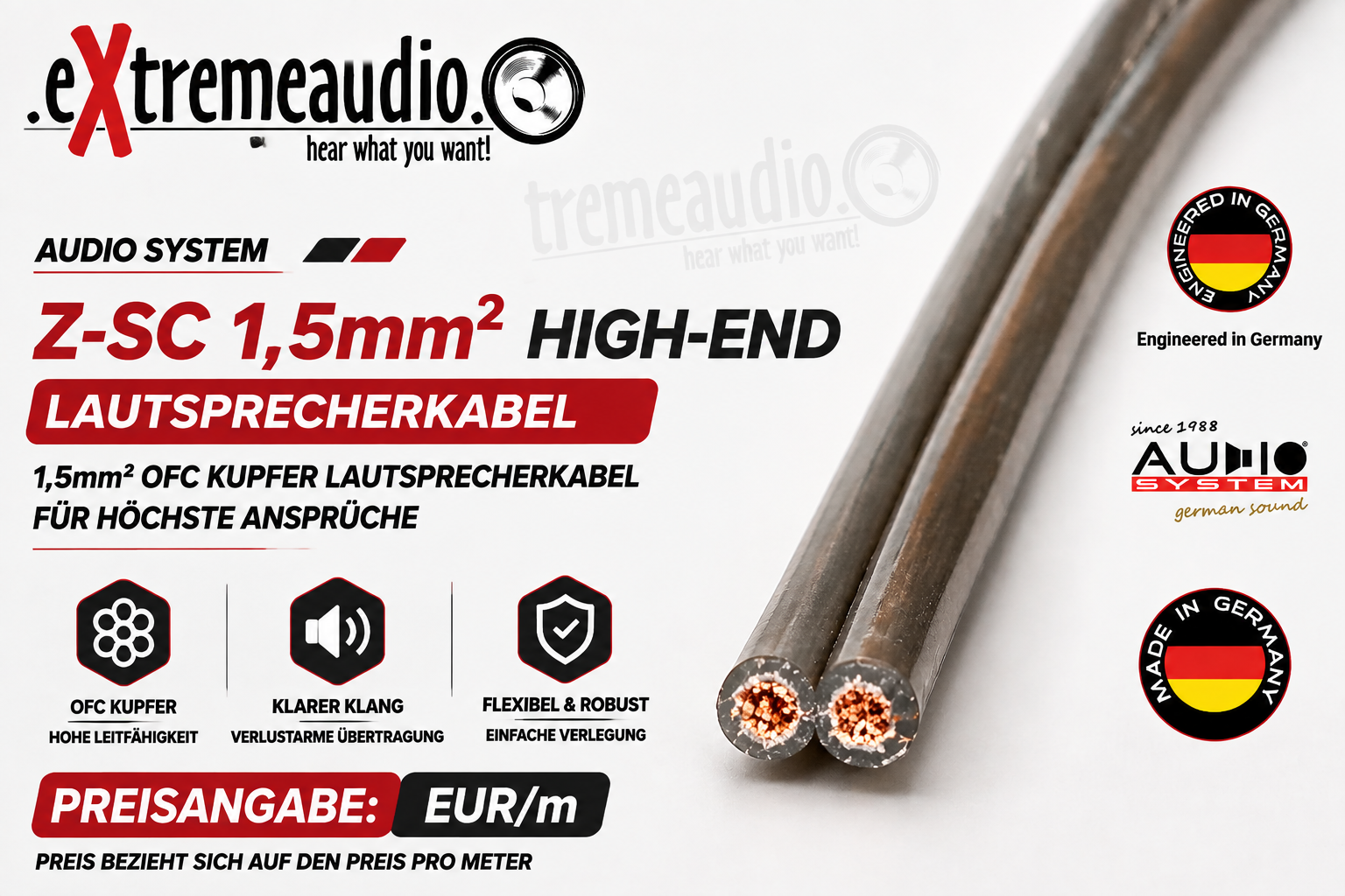Audio System Z-SC 1,5 HIGH-END Lautsprecherkabel 1,5mm² Kupfer - meterpreis