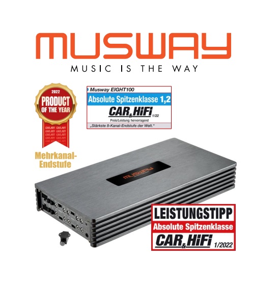 MUSWAY EIGHT100 Digitaler 8-Kanal CLASS D Verstärker 1440 WATT RMS inklusive Bass-Remote