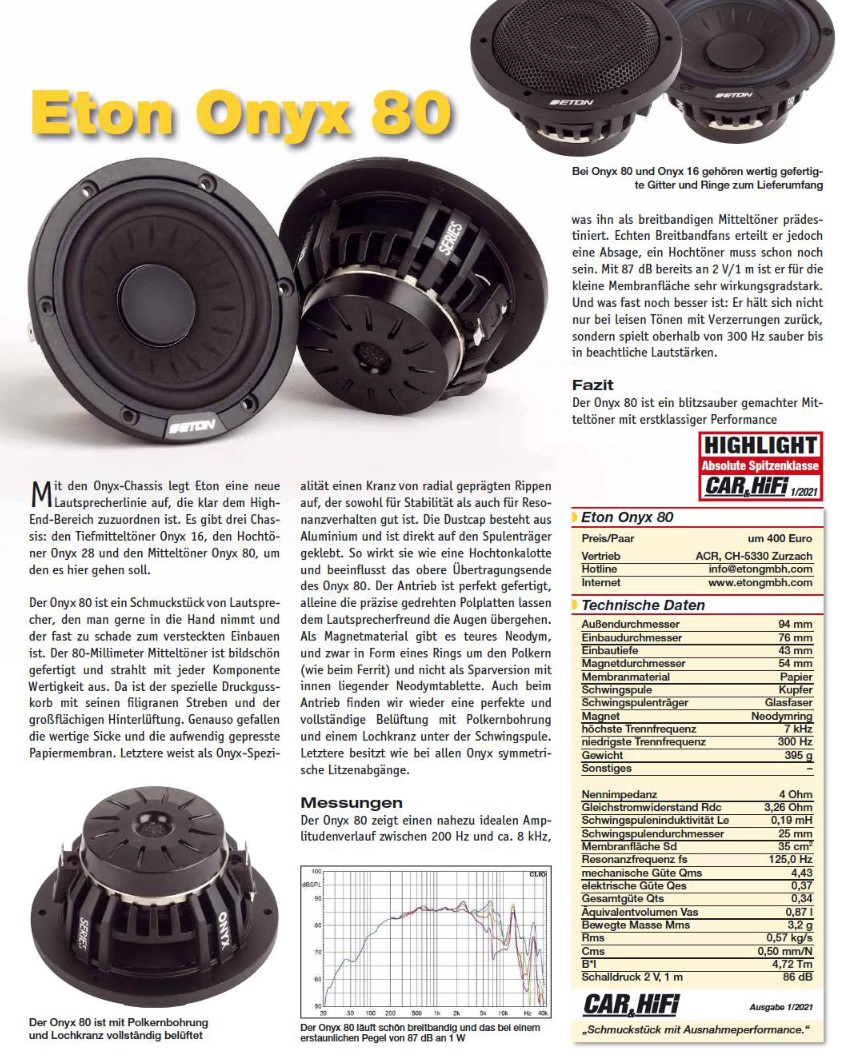 Eton ONYX High End 16,5 cm 2 Wege Compo Lautsprechersystem aktiv Eton ONYX 16 + ONYX 28